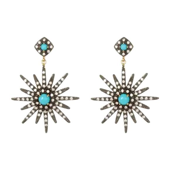 Adornia 14K Yellow Gold Plated Turquoise & Swarovski Crystal Earrings - Picture 1 of 5